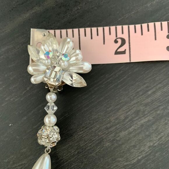 Vintage Suzanne Bjorntegard Flower Pearl Drop Clip On Earrings Bridal Wedding - Picture 8 of 8